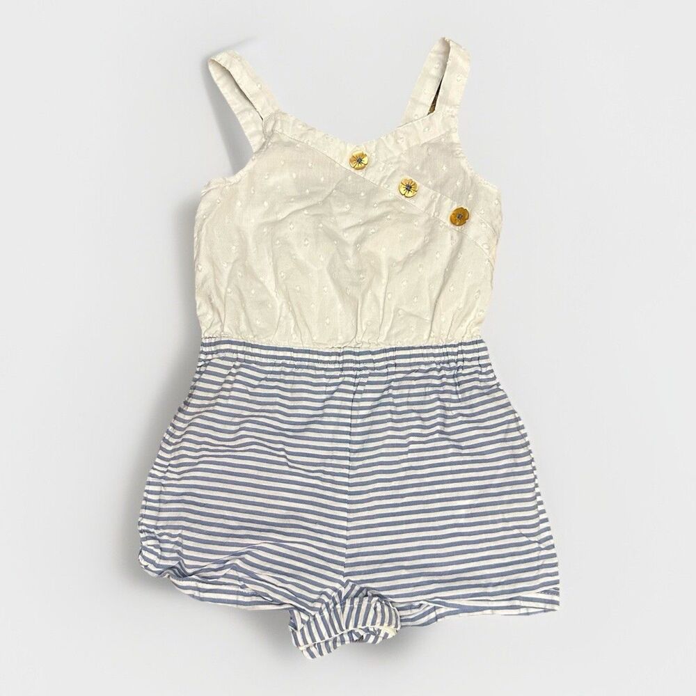 Emma's Garden 2T Romper Seersucker Shorts Swiss Dot Tank Flower Buttons